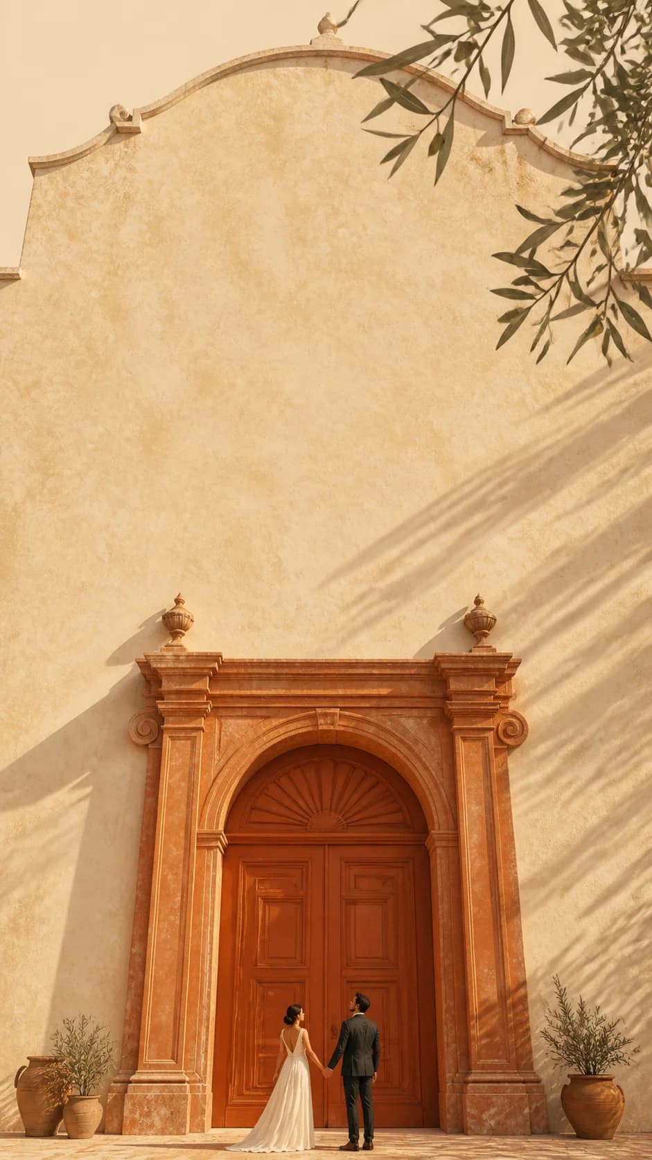 Sunlit Mediterranean wedding entrance